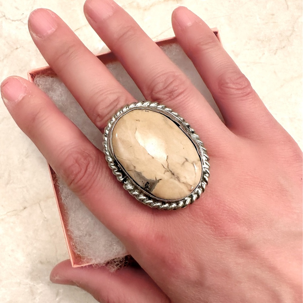 Gorgeous Big Mexican Silver Stone Statement Ring - image 1